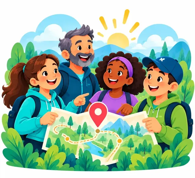 Group of friends planning a route on a map