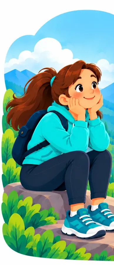 Girl resting happily on a rock