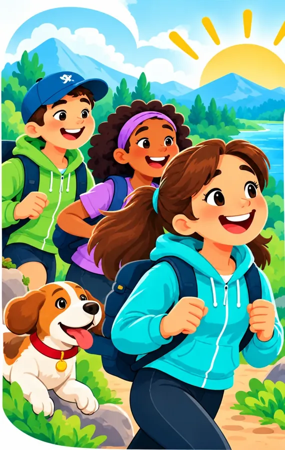 Walkers and a beagle on a trail